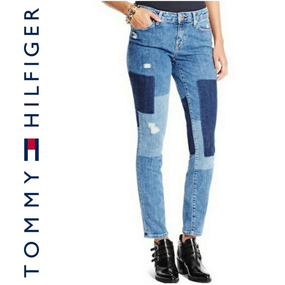 Tommy Hilfiger Women's Patchwork Distressed Skinny Jeans Vintage 10
